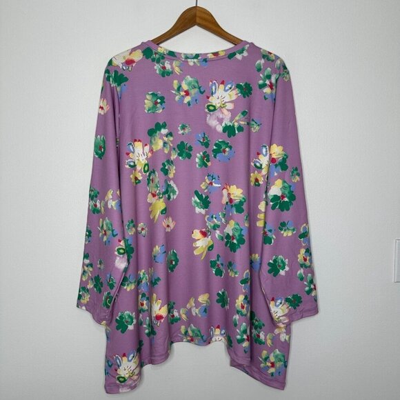 Logo Lounge Lori Goldstein Tunic Top Size 3X Purple Floral Pockets Artsy - Picture 2 of 10